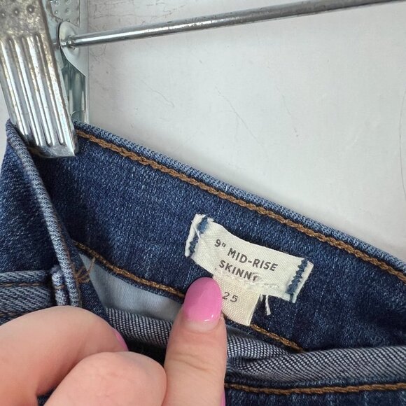 Madewell 9" Mid-Rise Skinny Jeans Button Fly Raw Hem Size 25 GUC I1684 - Picture 13 of 14